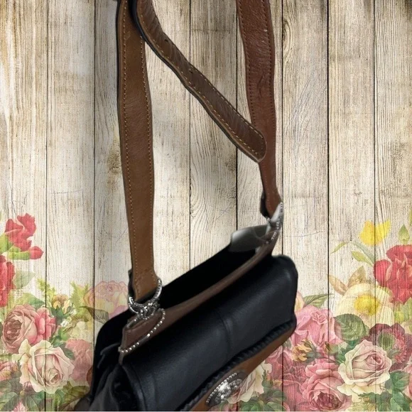 Carroll Collection Black Brown Leather Crossbody Bag - Picture 4 of 16